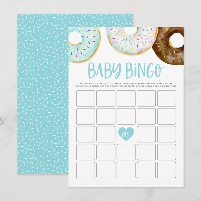 Blue and White Doughnuts Baby Shower Bingo Game Ca Enclosure Card (Front/Back)