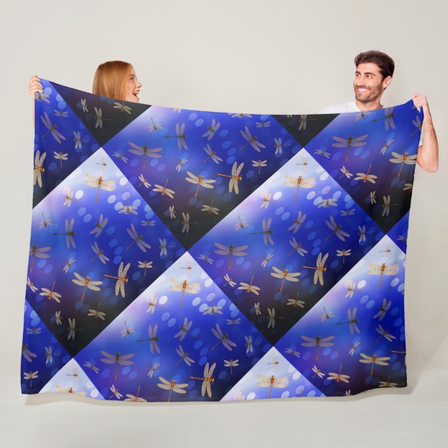 Blue And White Dragon Fly Pattern, Fleece Blanket (In Situ)
