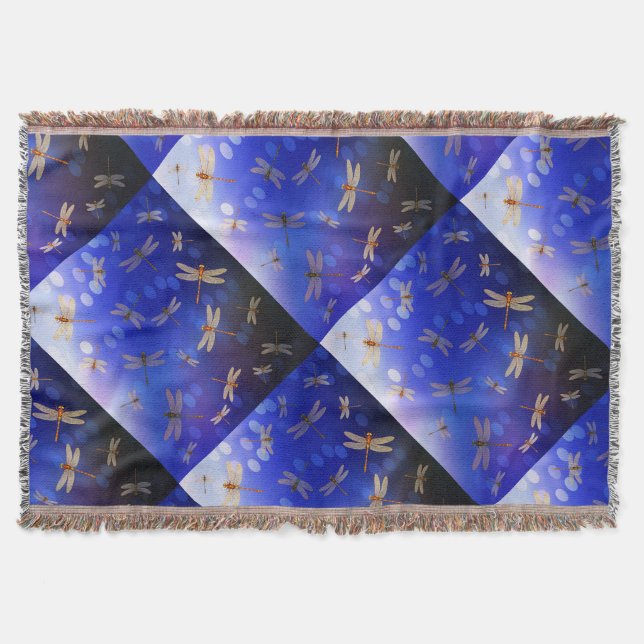 Blue And White Dragon Fly Pattern, Throw Blanket (Front)