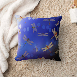 Blue And White Dragon Fly Pattern, Throw Pillow
