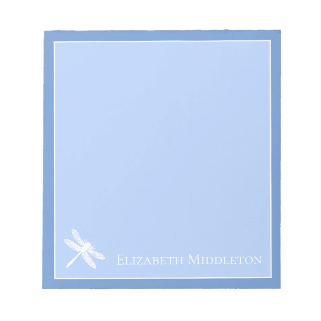 Blue and White Dragonfly Personalized Notepad (Front)