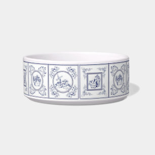 Blue and White Dutch Tiles Pet Dog Dish
