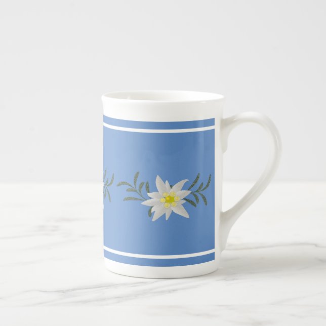 Blue and White Edelweiss  Bone China Mug (Right)
