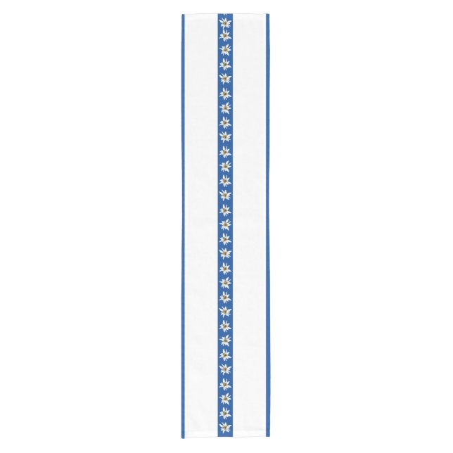 Blue and White Edelweiss Floral Short Table Runner (Front)