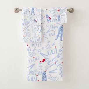 Blue and White Eiffel Tower Bath Towel Set