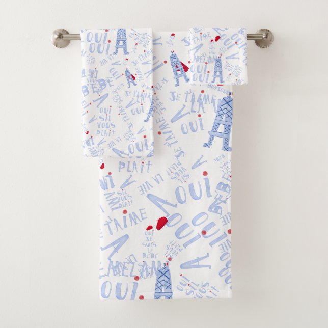 Blue and White Eiffel Tower Bath Towel Set (Insitu)