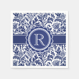 Blue and White Elegance William Morris Monogram Napkin