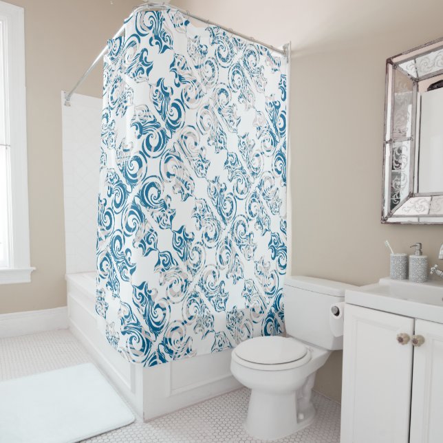 Blue and white elegant distressed folk art pattern (In Situ)