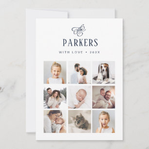 Blue and White Elegant Family Multi Photo Grid   Holiday Card