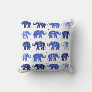 Blue and White Elephant Pattern Pillow