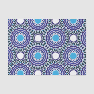 Blue and White Ethnic Bohemian Mosaic Pattern Tissue Paper