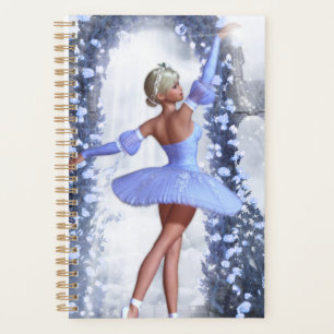 Blue and white fantasy ballerina with rose flowers planner