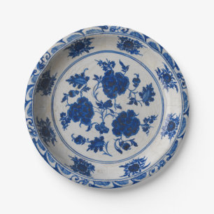 Blue and white faux porcelain Chinese chinoiserie Paper Plate