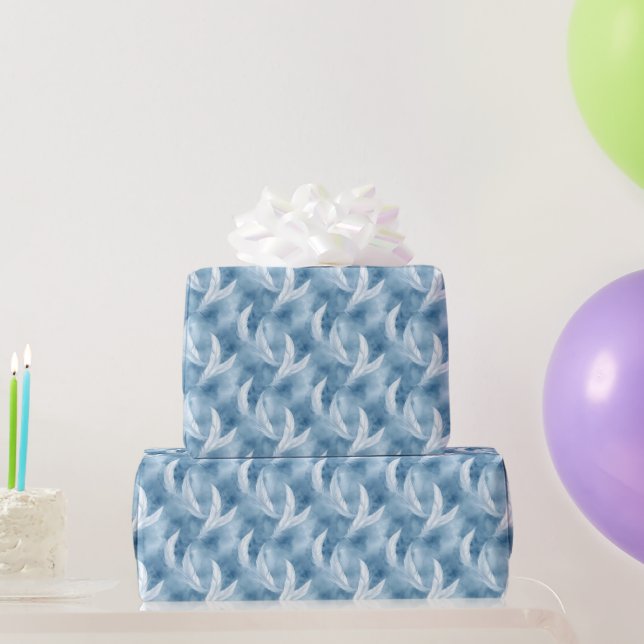 Blue and White Feather Pattern Bridal  Wrapping Paper (Party Gifts)
