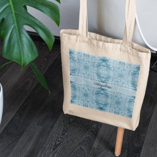Blue and white feather pattern, customizable tote bag