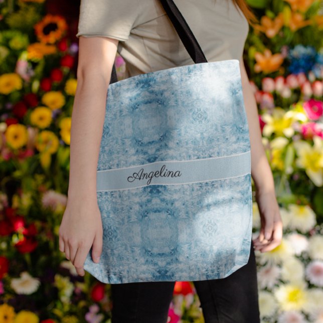 Blue and white feather pattern, customizable tote bag (Creator Uploaded)