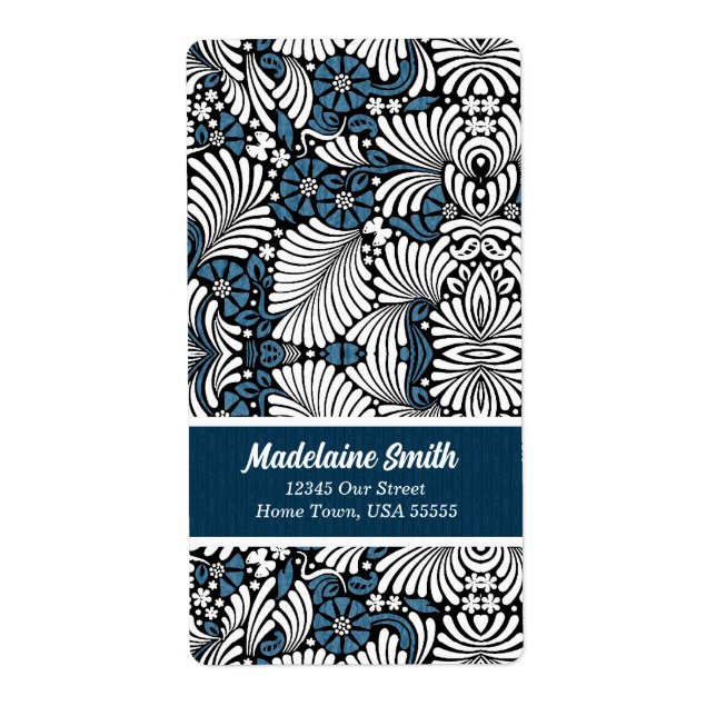 Blue and White Fern Leaves Address (Front)