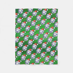 Blue and White Festive Soccer Ball on Green Fleece Blanket