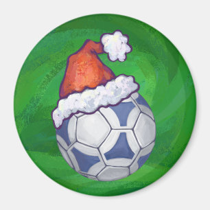 Blue and White Festive Soccer Ball on Green Magnet