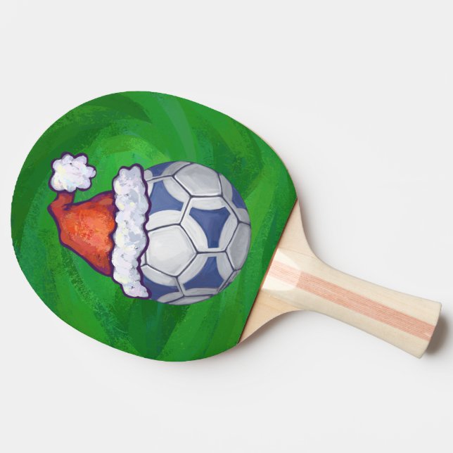 Blue and White Festive Soccer Ball on Green Ping Pong Paddle (Side)