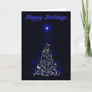 Blue and White Festive Tree Holiday Card