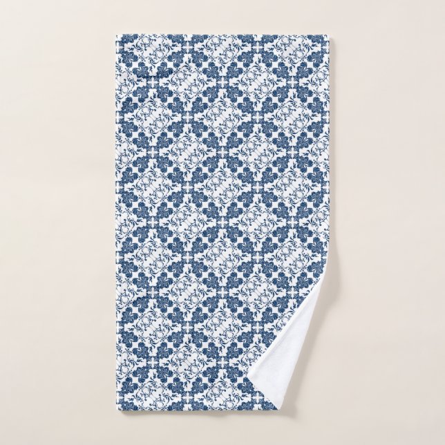 Blue and White Filigree Hand Towel (Hand Towel)