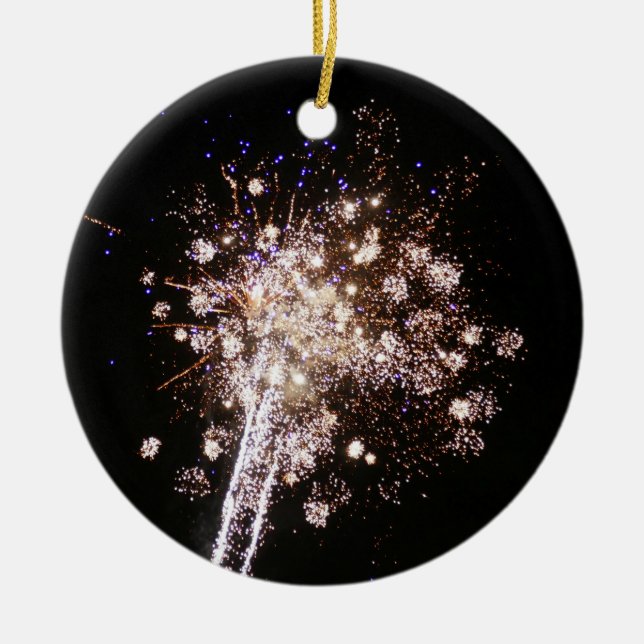 Blue and White Fireworks Ceramic Ornament (Front)