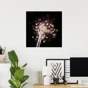 Blue and White Fireworks Poster