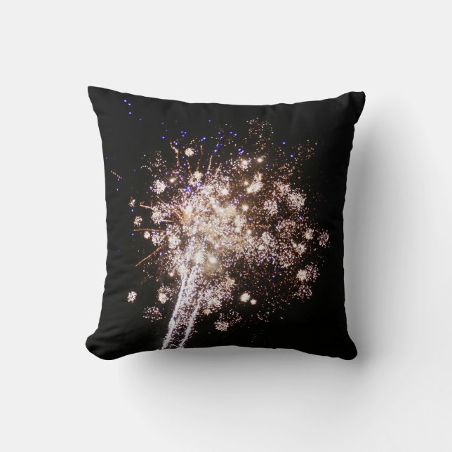 Blue and White Fireworks Throw Pillow (Front)