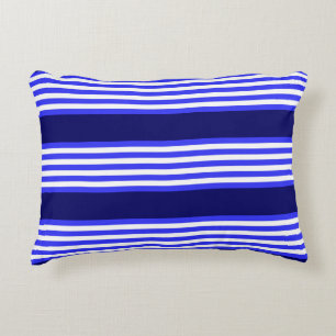 Blue and white five stripes pattern accent pillow