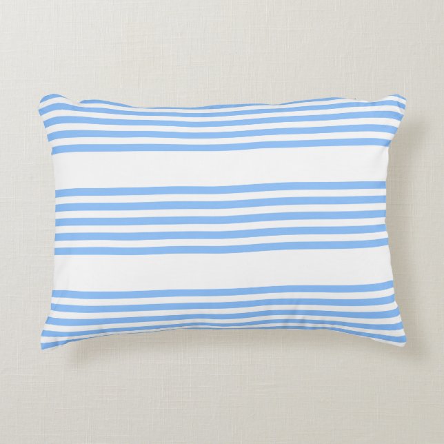 Blue and white five stripes pattern accent pillow (Front)