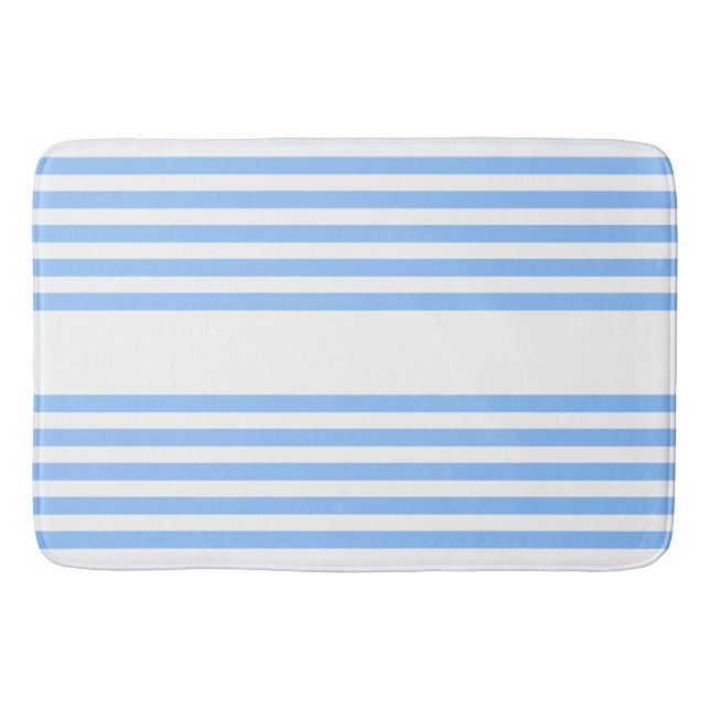 Blue and white five stripes pattern bath mat (Front)