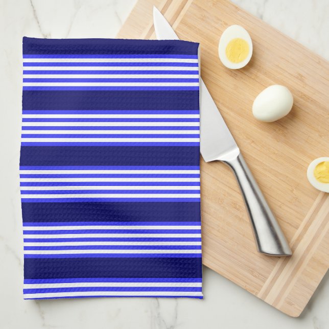 Blue and white five stripes pattern kitchen towel (Quarter Fold)