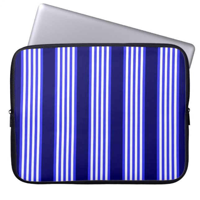 Blue and white five stripes pattern laptop sleeve (Front)
