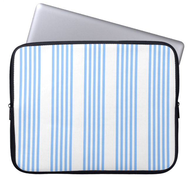 Blue and white five stripes pattern laptop sleeve (Front)