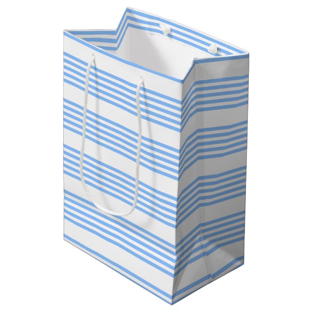 Blue and white five stripes pattern medium gift bag (Front Angled)