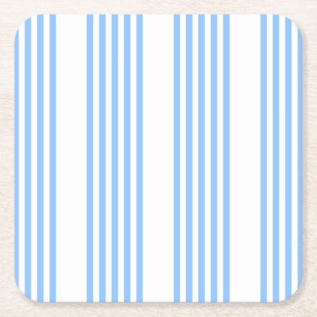 Blue and white five stripes pattern square paper coaster (Front)