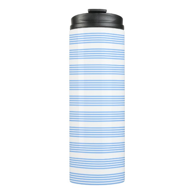 Blue and white five stripes pattern thermal tumbler (Front)