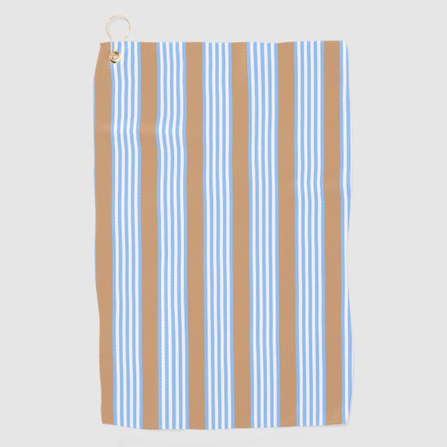 Blue and white five stripes pattern with tan golf towel (Front)