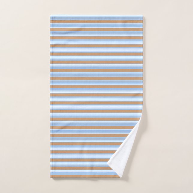 Blue and white five stripes pattern with tan hand towel (Hand Towel)