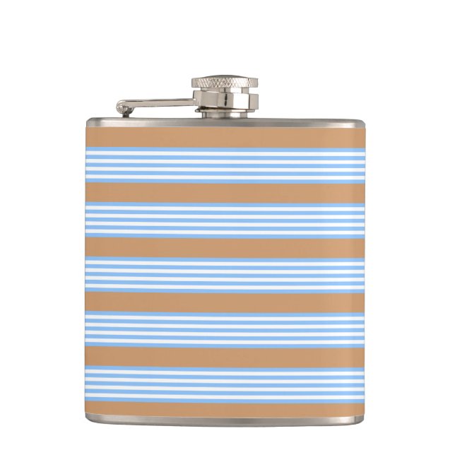 Blue and white five stripes pattern with tan hip flask (Front)