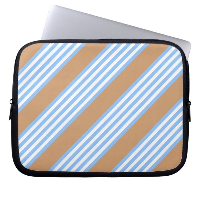 Blue and white five stripes pattern with tan lapto laptop sleeve (Front)