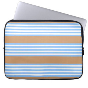 Blue and white five stripes pattern with tan laptop sleeve