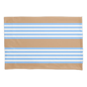 Blue and white five stripes pattern with tan pillowcase