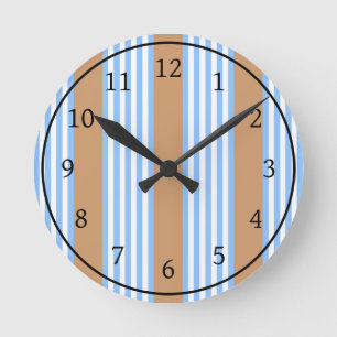 Blue and white five stripes pattern with tan round clock