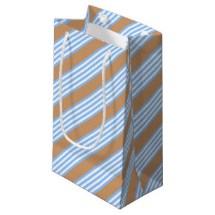 Blue and white five stripes pattern with tan small gift bag