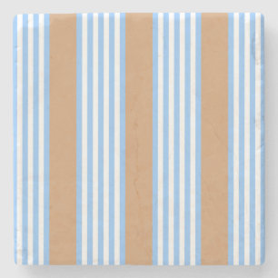 Blue and white five stripes pattern with tan stone coaster