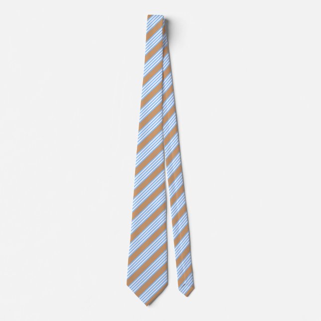 Blue and white five stripes pattern with tan tie (Front)