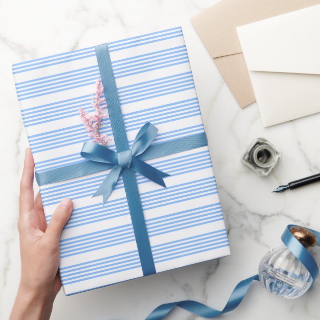 Blue and white five stripes pattern wrapping paper (Gifting)