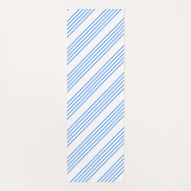 Blue and white five stripes pattern yoga mat (Front)